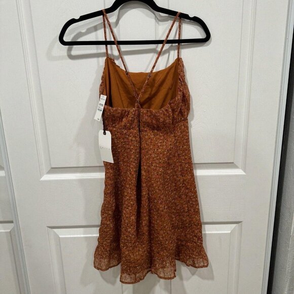 Womens Leith Sun Dress Orange Floral Cross Spaghetti Strap Casual Summer Medium - Picture 2 of 6